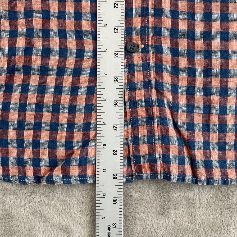 Banana Republic Shirt Men Large Blue Orange Check 100%‎ Linen Camden Fit Preppy